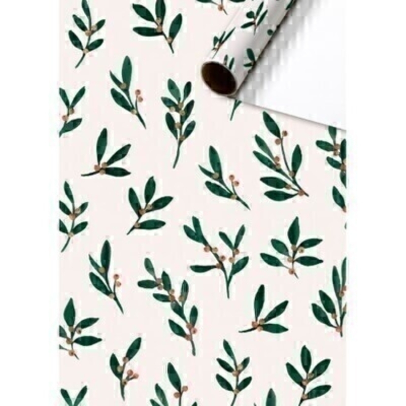 Luxury festive green holly with red berries on a white background Christmas wrapping paper. This festive roll of gift wrap is by Swiss designer Stewo. Quality bright white coated wrapping paper 80gsm. Approx size of roll 70cm x 2metres.